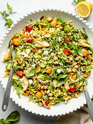 Pesto Orzo Pasta Salad, a pesto dish recipe to use up pesto