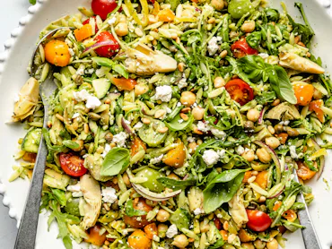 Pesto Orzo Pasta Salad, a pesto dish recipe to use up pesto