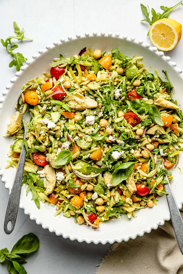 Pesto Orzo Pasta Salad, a pesto dish recipe to use up pesto