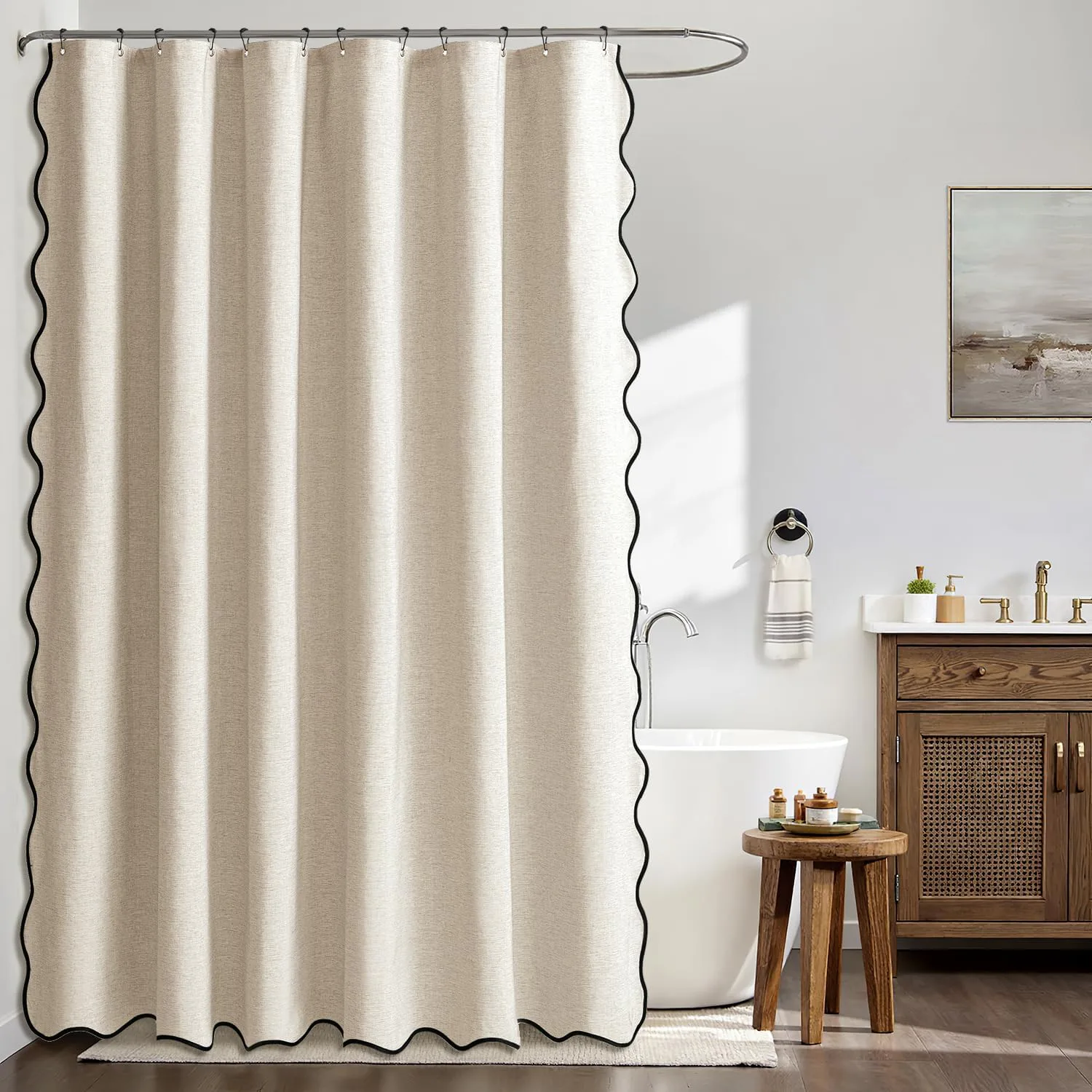 MIULEE Scalloped Linen Shower Curtain
