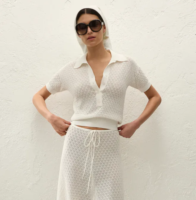 Faithfull Lenna Skirt Pointelle Lace Vintage White