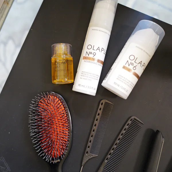 Flat lay of Olaplex products