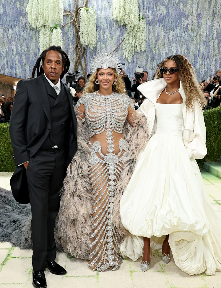 ay-Z, Beyoncé and Blue Ivy Carter attend the 2026 Met Gala celebrating "Costume Art" at the Metropol...