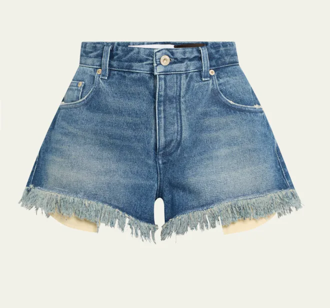 Loewe Anagram Detail Frayed Denim Shorts