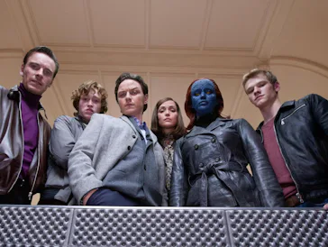 Michael Fassbender, Caleb Landry Jones, James McAvoy, Rose Byrne, Jennifer Lawrence, and Lucas Till ...