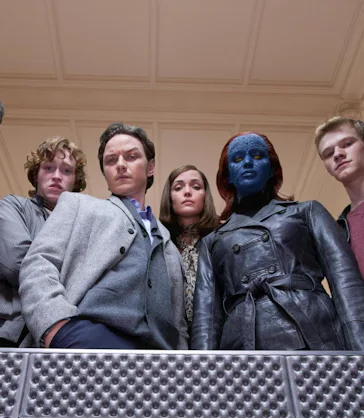 Michael Fassbender, Caleb Landry Jones, James McAvoy, Rose Byrne, Jennifer Lawrence, and Lucas Till ...