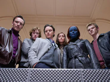 Michael Fassbender, Caleb Landry Jones, James McAvoy, Rose Byrne, Jennifer Lawrence, and Lucas Till ...
