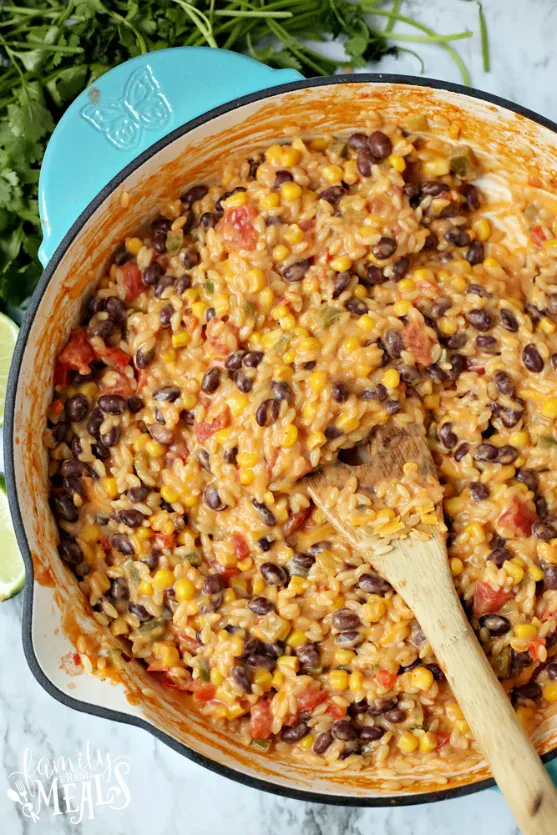 cheesy orzo with black beans and corn, in a story about canned black bean recipes