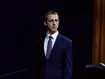 Jeremy Strong as Mark Zuckerberg in The Social Reckoning