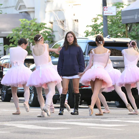 Olivia Rodrigo filming her "Stupid Song" music video on the streets of NYC.