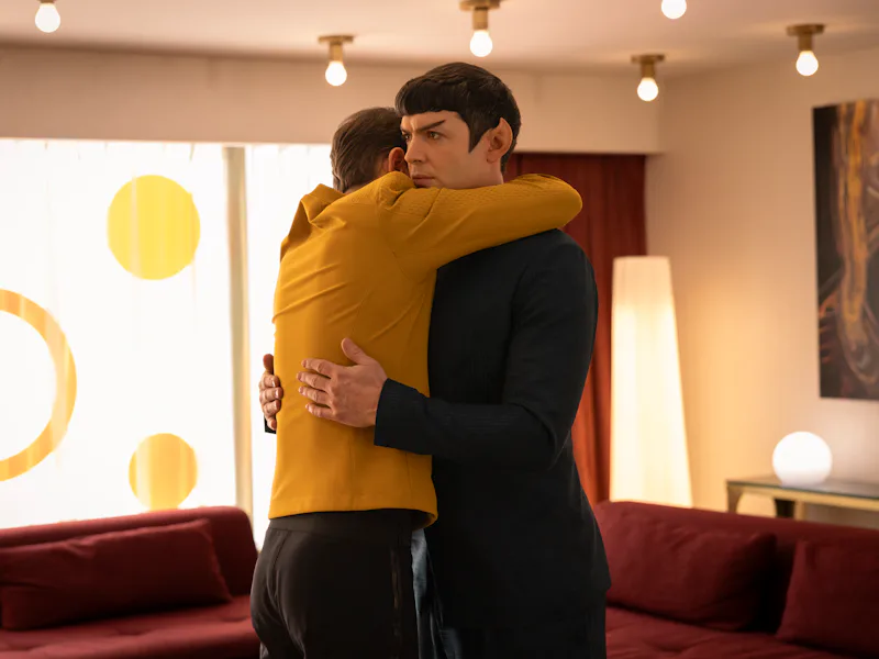 Kirk (Paul Wesley) and Spock (Ethan Peck) in 'Strange New Worlds' Season 4.
