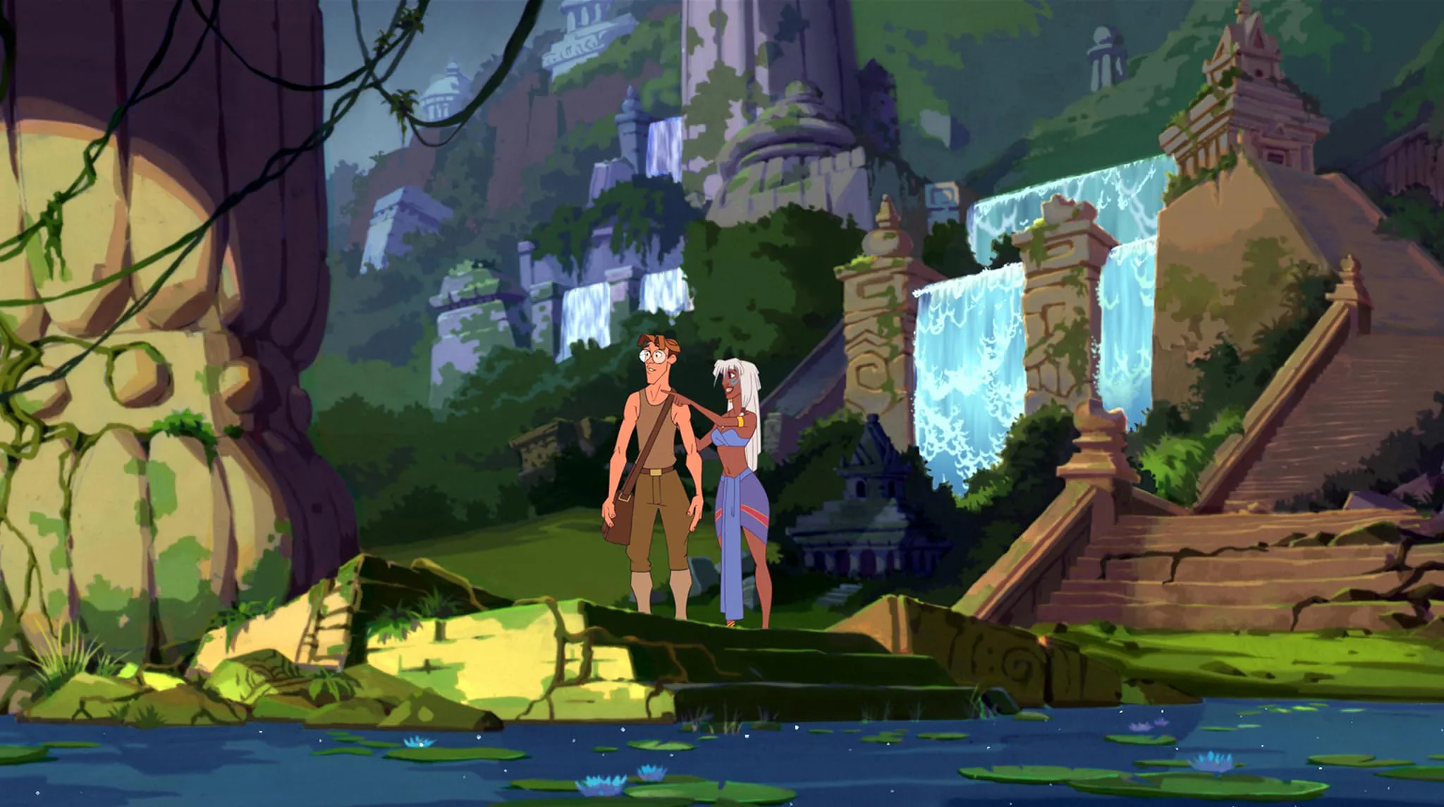 Milo Thatch (voiced by Michael J. Fox) and Princess Kida (Cree Summer) in Atlantis: The Lost Empire