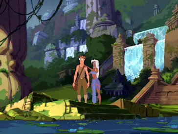 Milo Thatch (voiced by Michael J. Fox) and Princess Kida (Cree Summer) in Atlantis: The Lost Empire