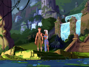 Milo Thatch (voiced by Michael J. Fox) and Princess Kida (Cree Summer) in Atlantis: The Lost Empire