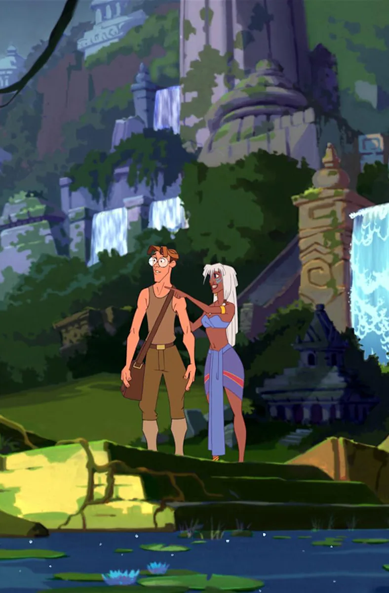 Milo Thatch (voiced by Michael J. Fox) and Princess Kida (Cree Summer) in Atlantis: The Lost Empire