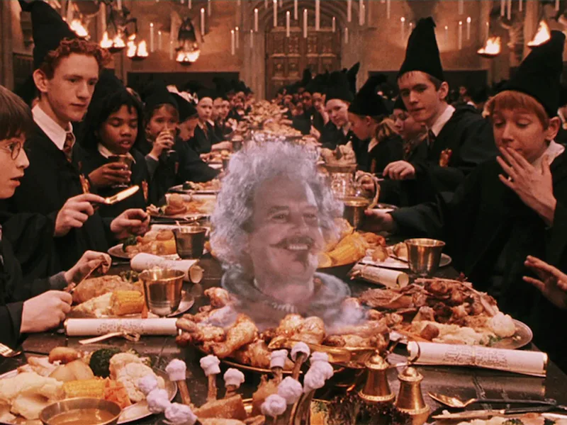 Nearly Headless Nick (John Cleese) appears in Harry Potter and the Chamber of Secrets