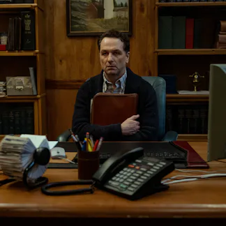 Matthew Rhys as Mayor Tom Loftis in Widow's Bay