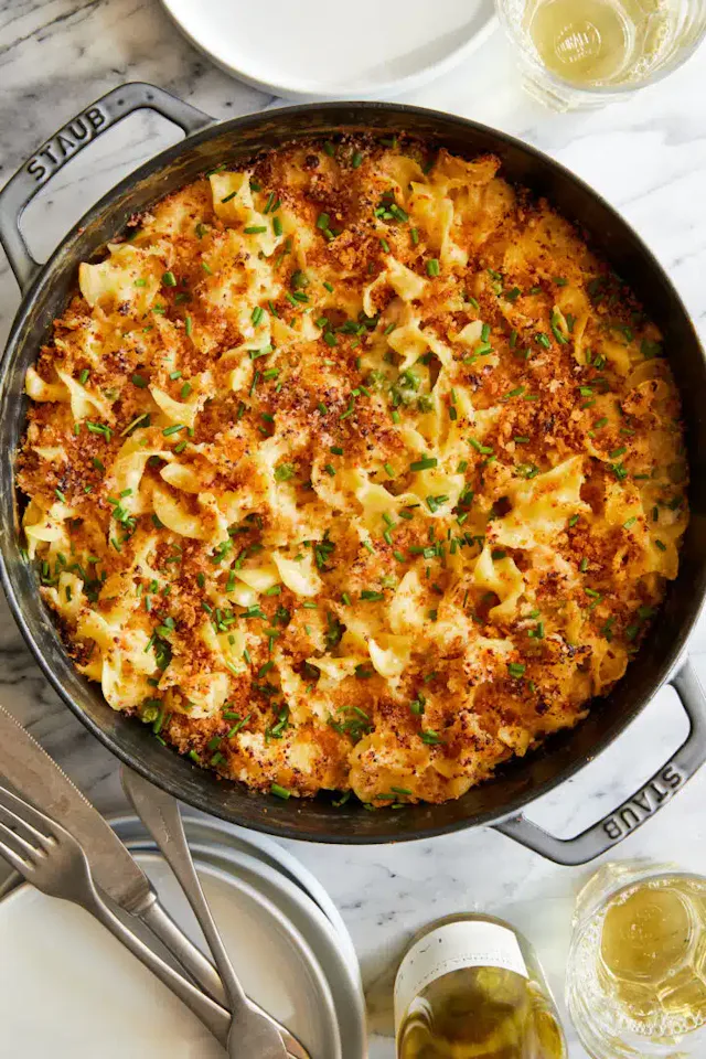 tuna noodle casserole in a skillet, in a story about canned tuna recipes.