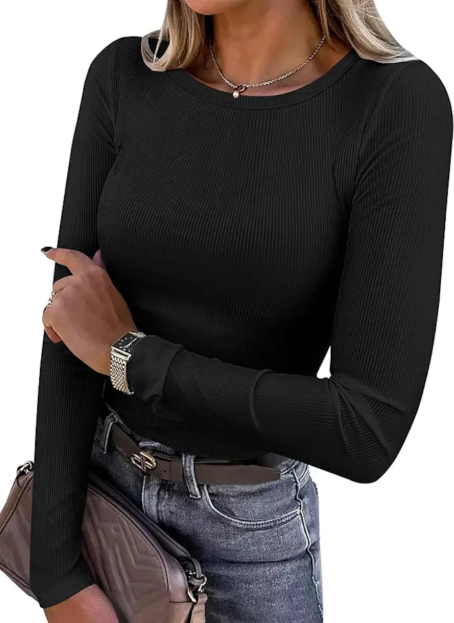 ANRABESS Rib-Knit Long-Sleeve Shirt