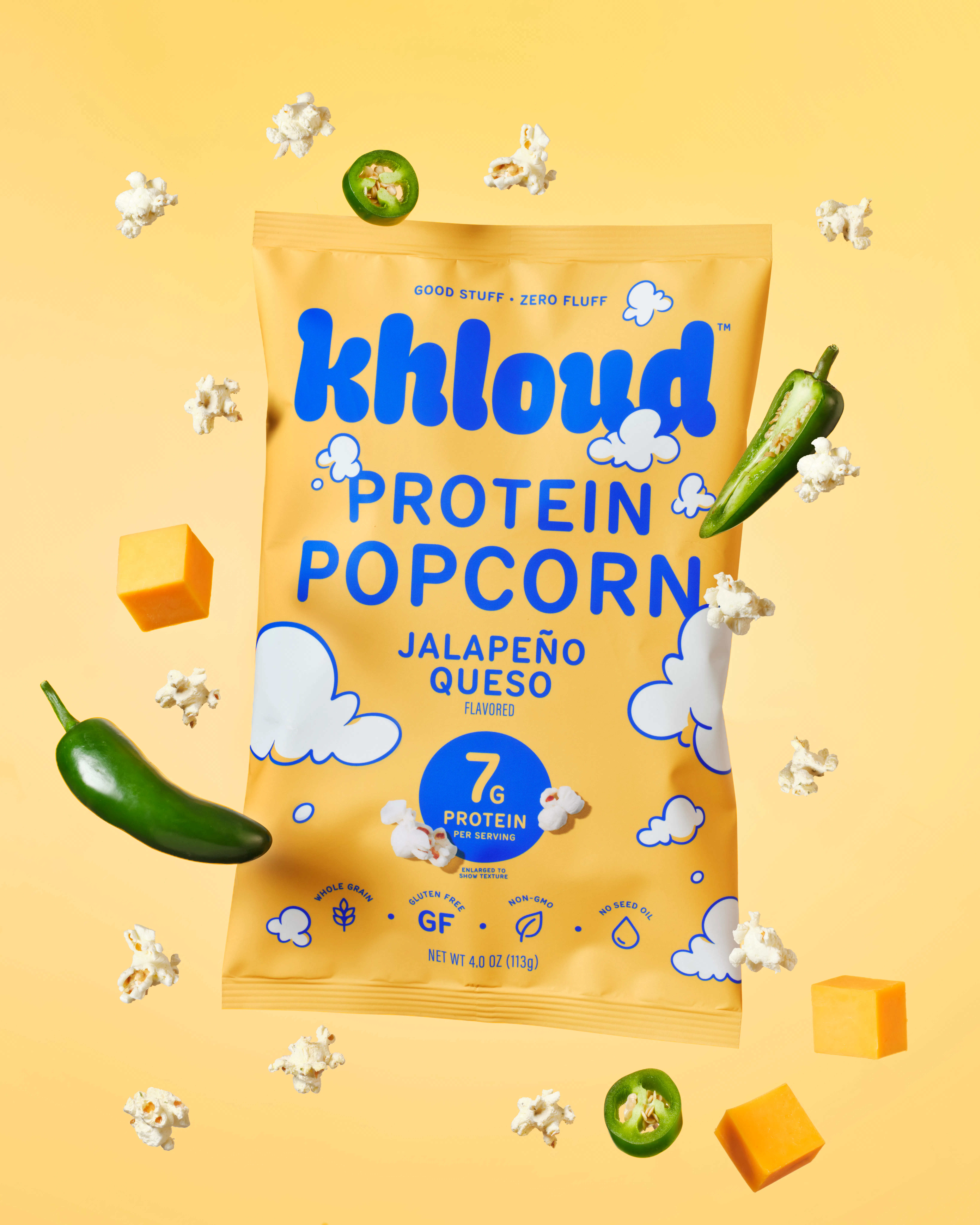 I tried Khloud's new Jalapeño Queso protein popcorn. 