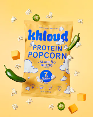 I tried Khloud's new Jalapeño Queso protein popcorn.