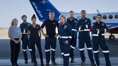 The cast of RFDS (Royal Flying Doctor Service). Photo via PBS