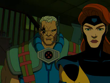 Cable (voiced by Chris Potter), Jean Grey (voiced by Jennifer Hale), and Cyclops (voiced by Ray Chas...