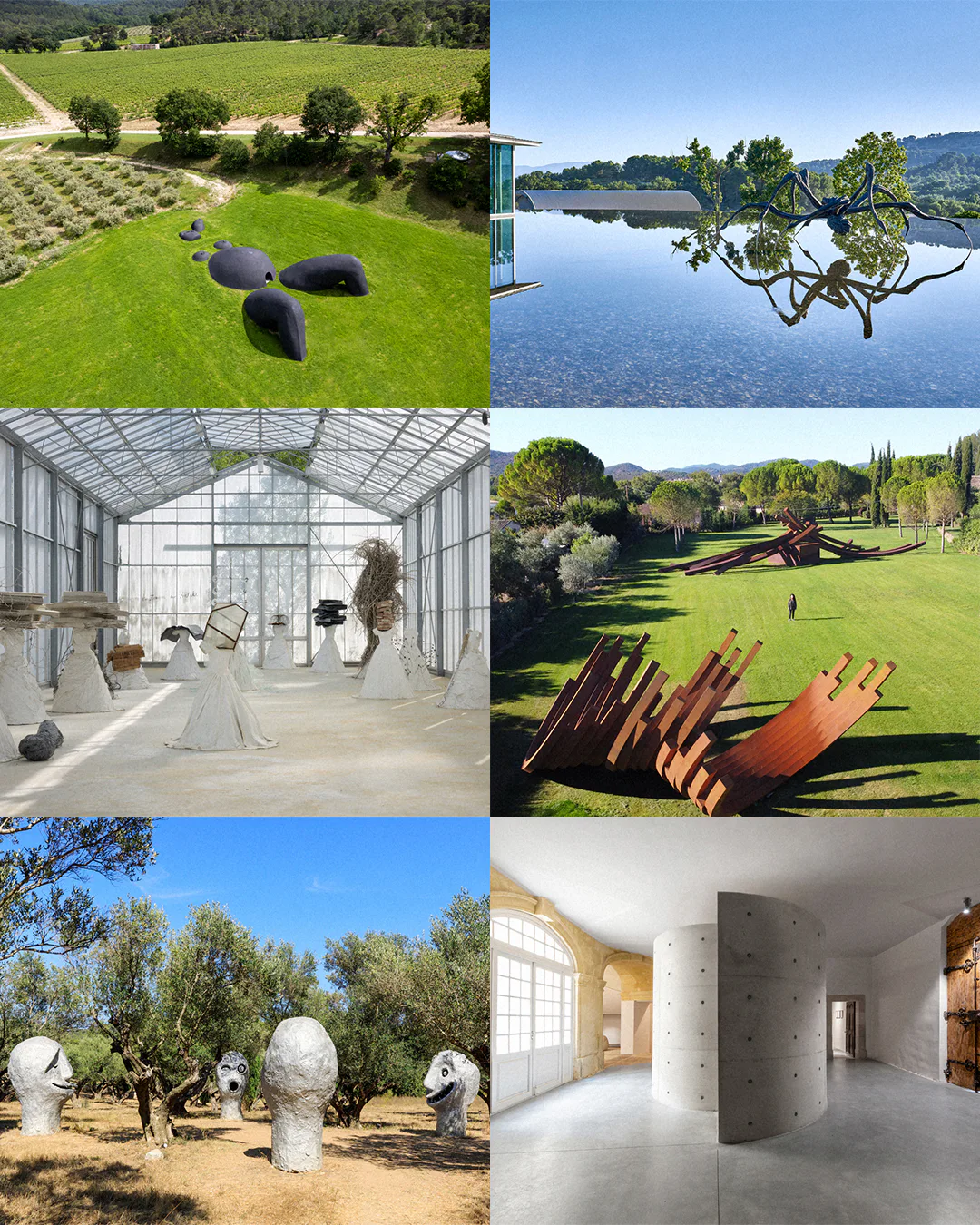 From top left, artworks as seen at Château La Coste (top two images); La Ribeaute; 