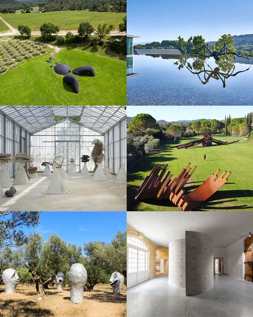 From top left, artworks as seen at Château La Coste (top two images); La Ribeaute;