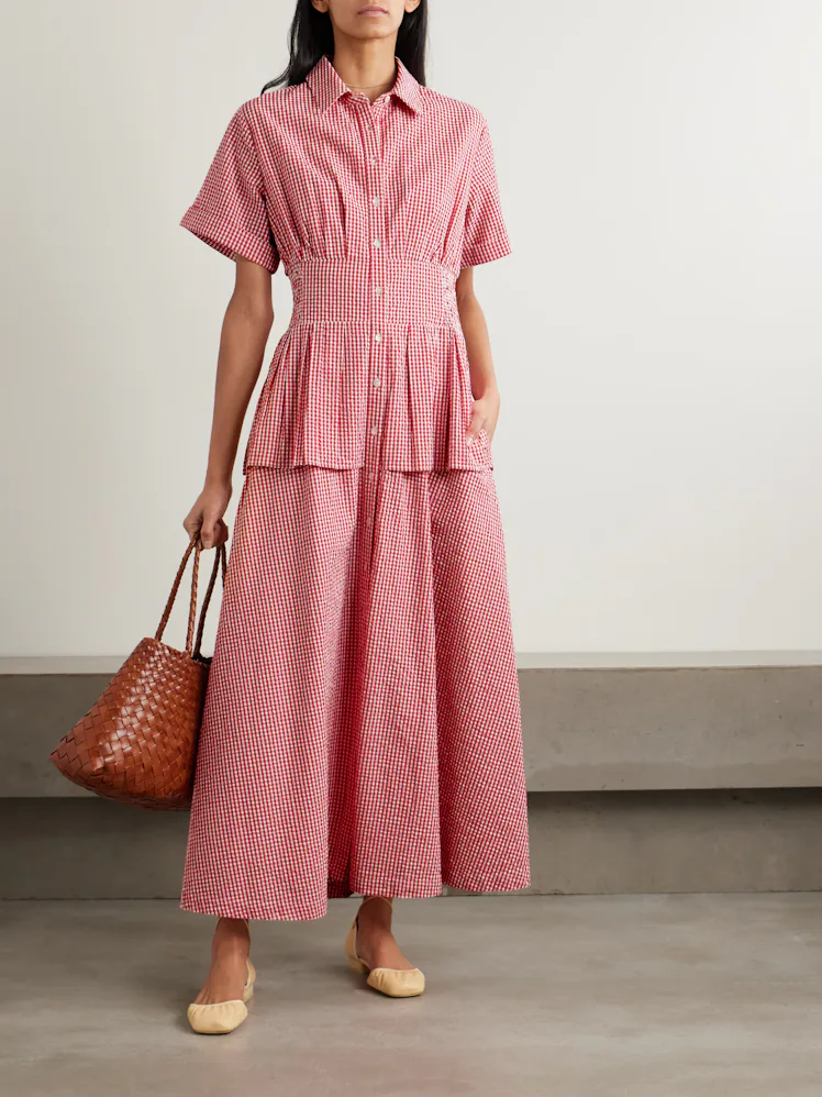 Boogie Woogie Bugle Boy Gingham Cotton-Seersucker Maxi Shirt Dress