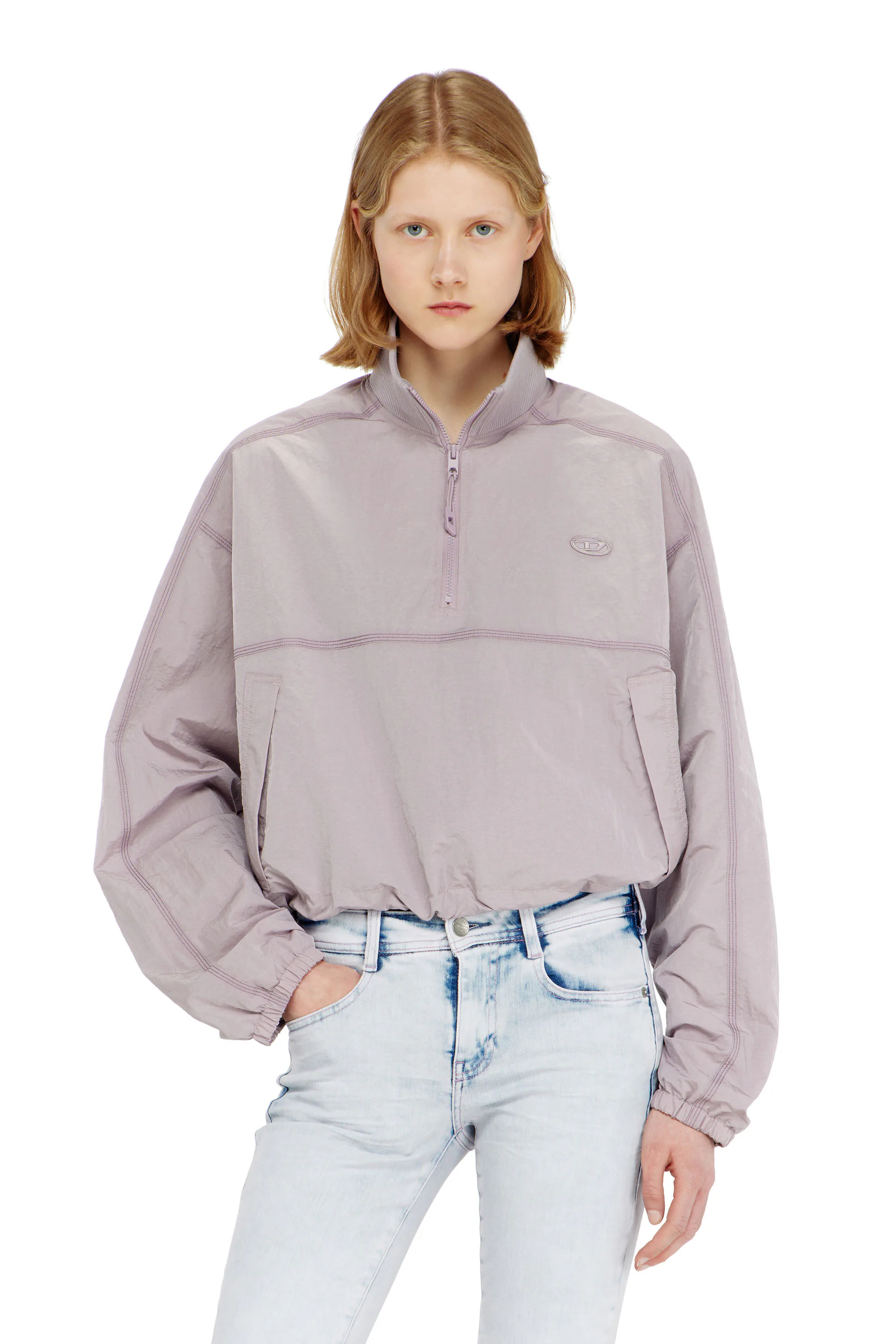 Relaxed Nylon Jacket With Mock Neck