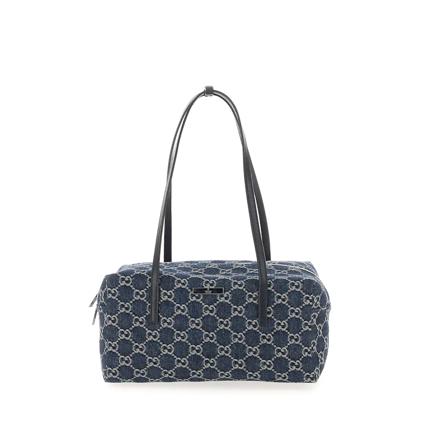 Melrose Medium Boston Bag in Dark Blue GG Denim