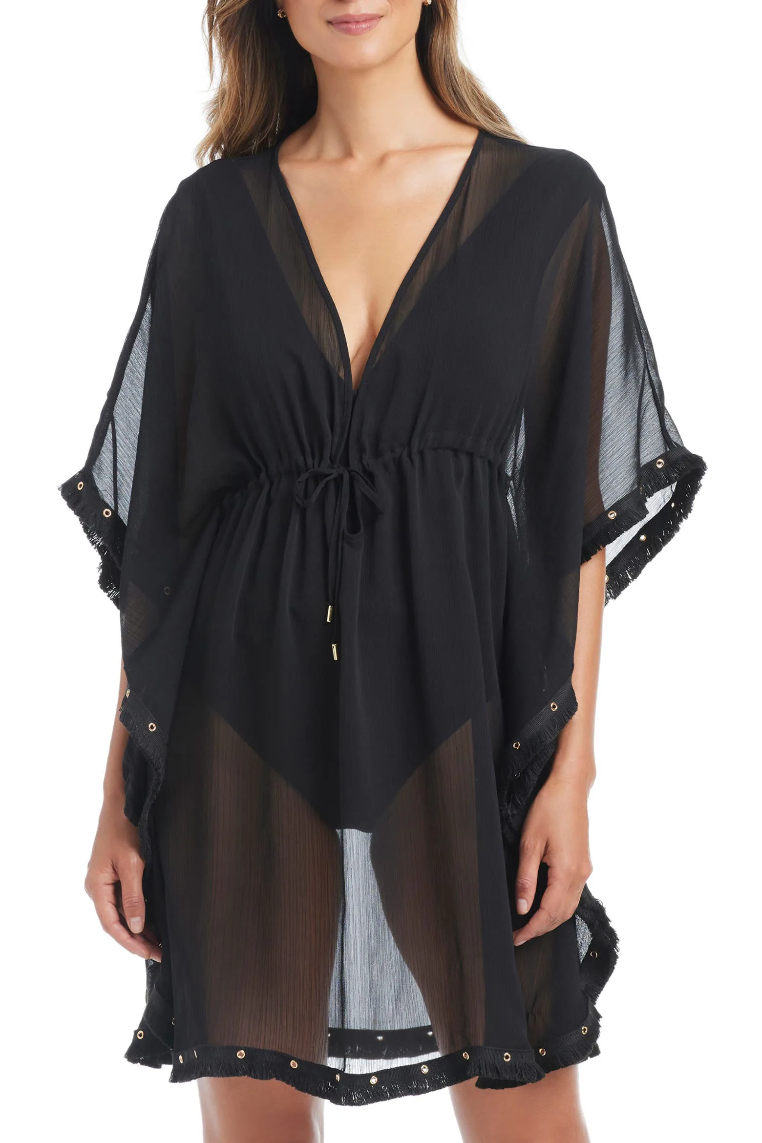 BLEU by Rod Beattie Fringe Trim Sheer Cover-Up Caftan