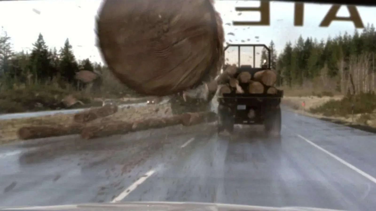 The infamous log-truck scene from 'Final Destination.'