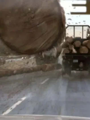 The infamous log-truck scene from 'Final Destination.'