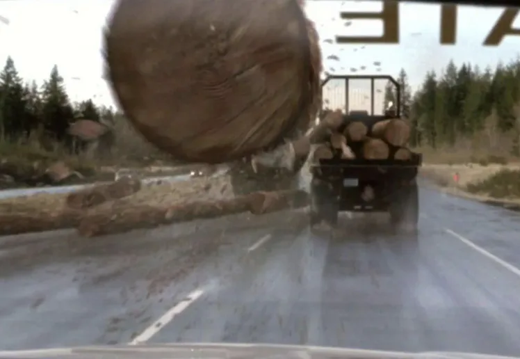 The infamous log-truck scene from 'Final Destination.'