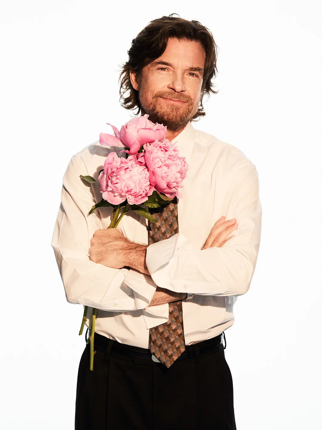 Jason Bateman with peonies.
