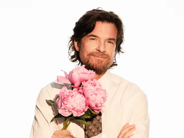 Jason Bateman with peonies.