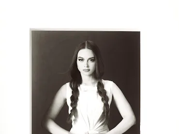 Sadie Soverall in a black and white photo