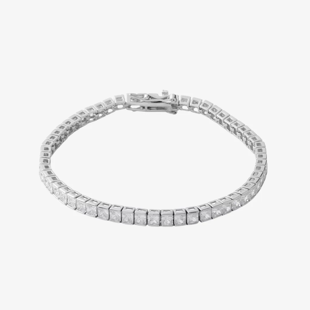 Solid Sterling Silver Princess-Cut CZ Tennis Bracelet