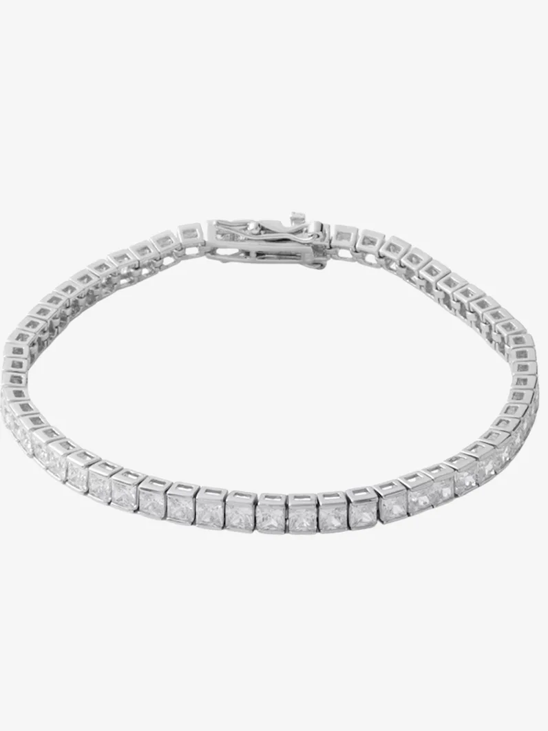 Solid Sterling Silver Princess-Cut CZ Tennis Bracelet