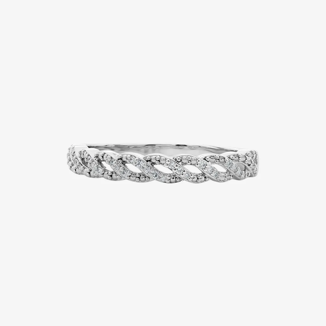 Solid Sterling Silver 1/10 CT. T.W. Lab-Grown Diamond Twist Band - Size 7