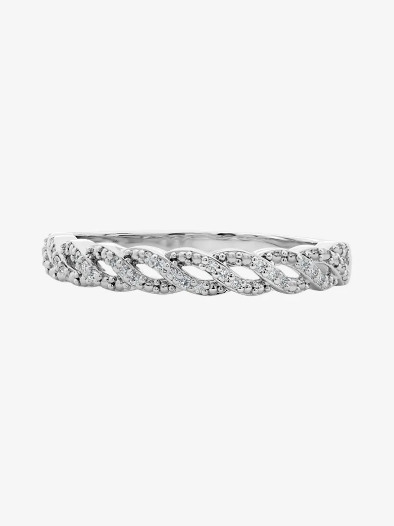 Solid Sterling Silver 1/10 CT. T.W. Lab-Grown Diamond Twist Band - Size 7