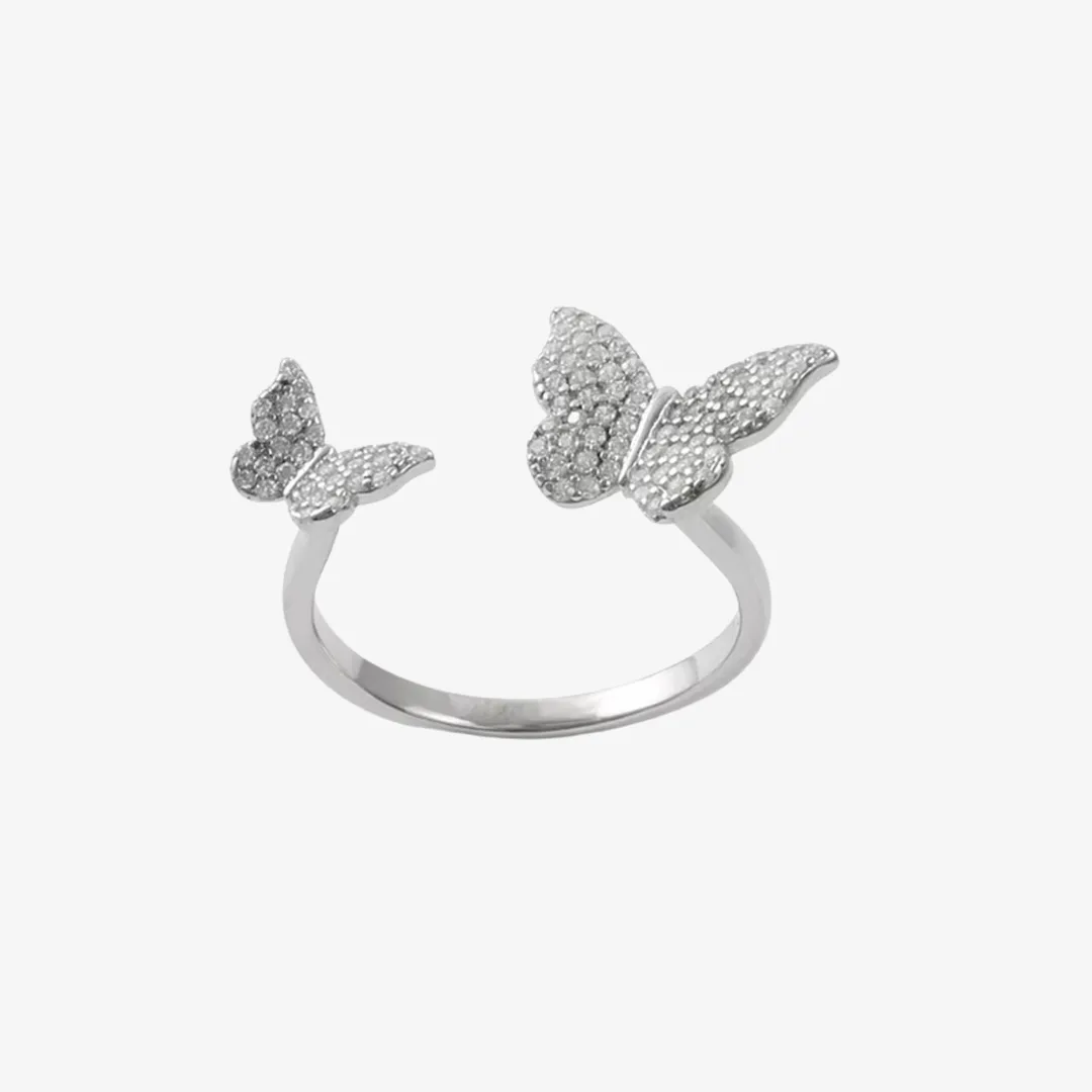 Cubic Zirconia Double Butterfly Wrap Ring in Sterling Silver