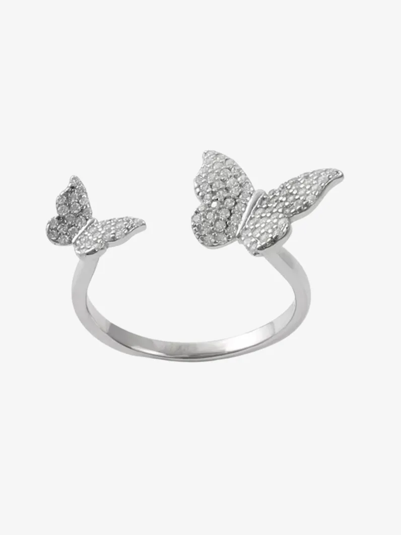 Cubic Zirconia Double Butterfly Wrap Ring in Sterling Silver