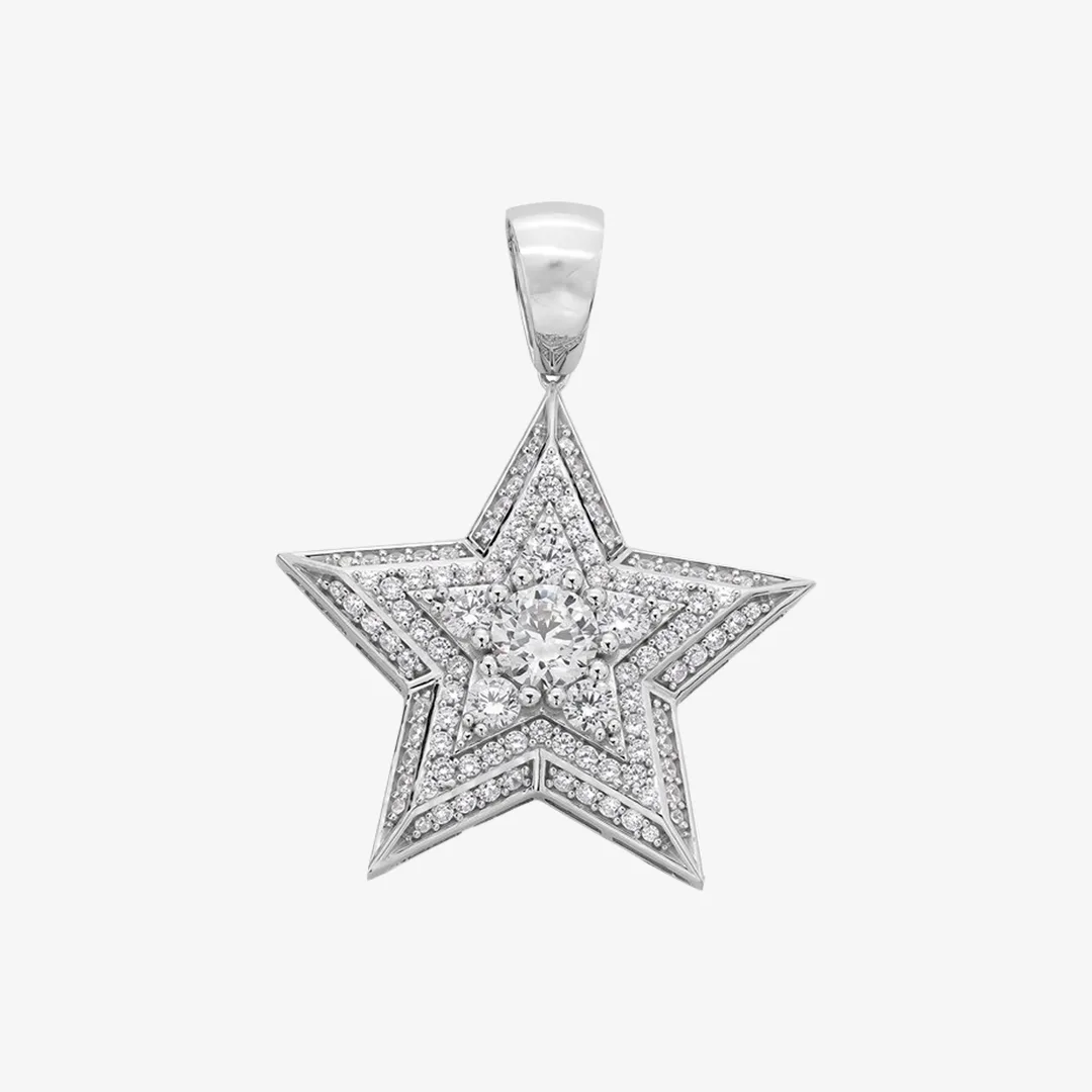 Cubic Zirconia Large Star Necklace Charm in Sterling Silver