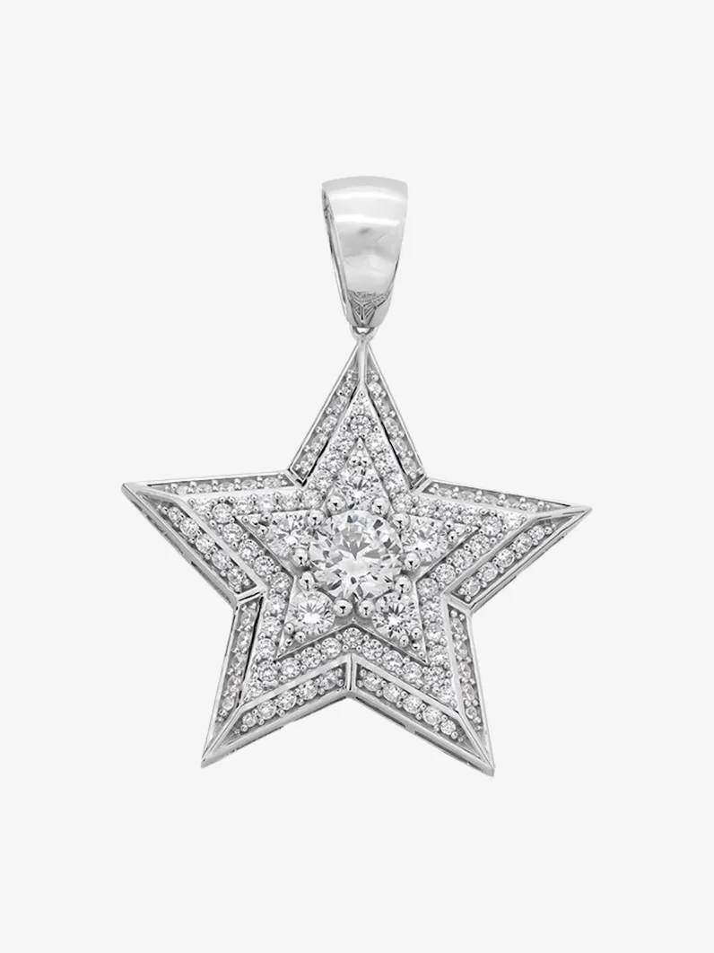 Cubic Zirconia Large Star Necklace Charm in Sterling Silver