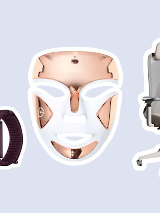 perimenopause tracker with app, a red light therapy mask, and ergonomic desk chair in a story about ...