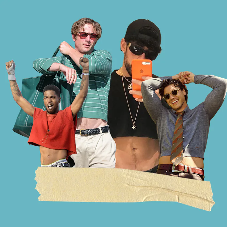 Kid Cudi, Jeremy Allen White, Bad Bunny, Belmont Cameli wearing crop tops.