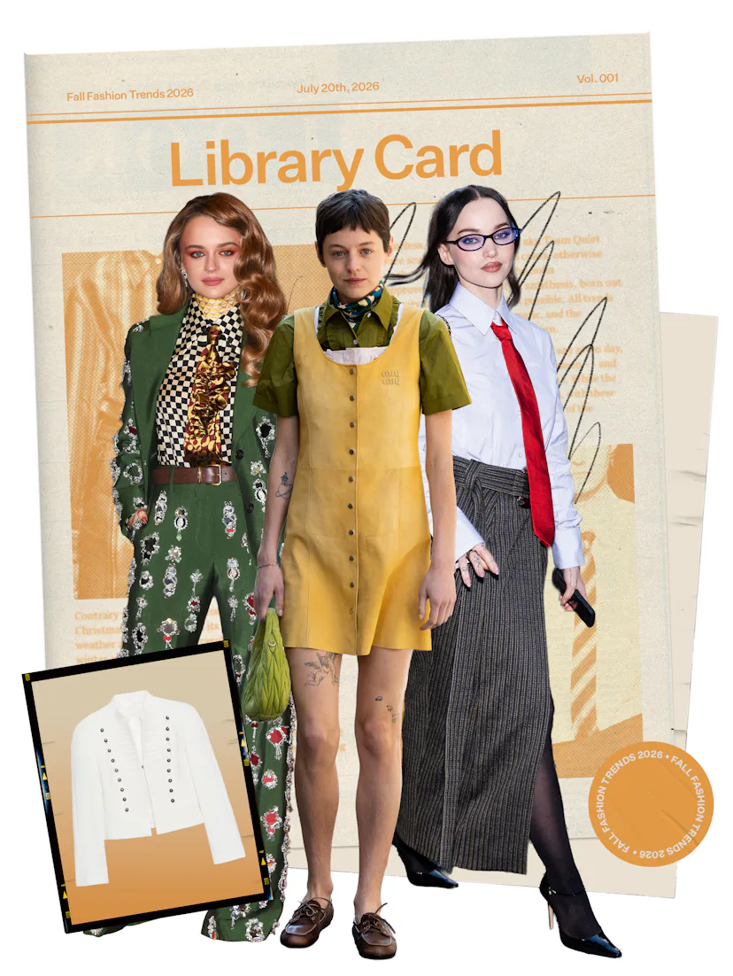 Fall 2026 Fashion Trend: Joey King, Emma Corrin, and Dove Cameron in librarian chic styles.